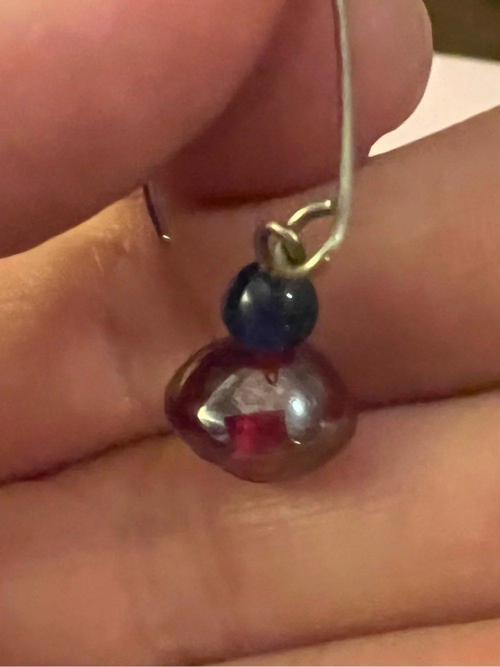Artisan Handcrafted Deep Red & Blue Glass Dangle Earrings - Long Hooks